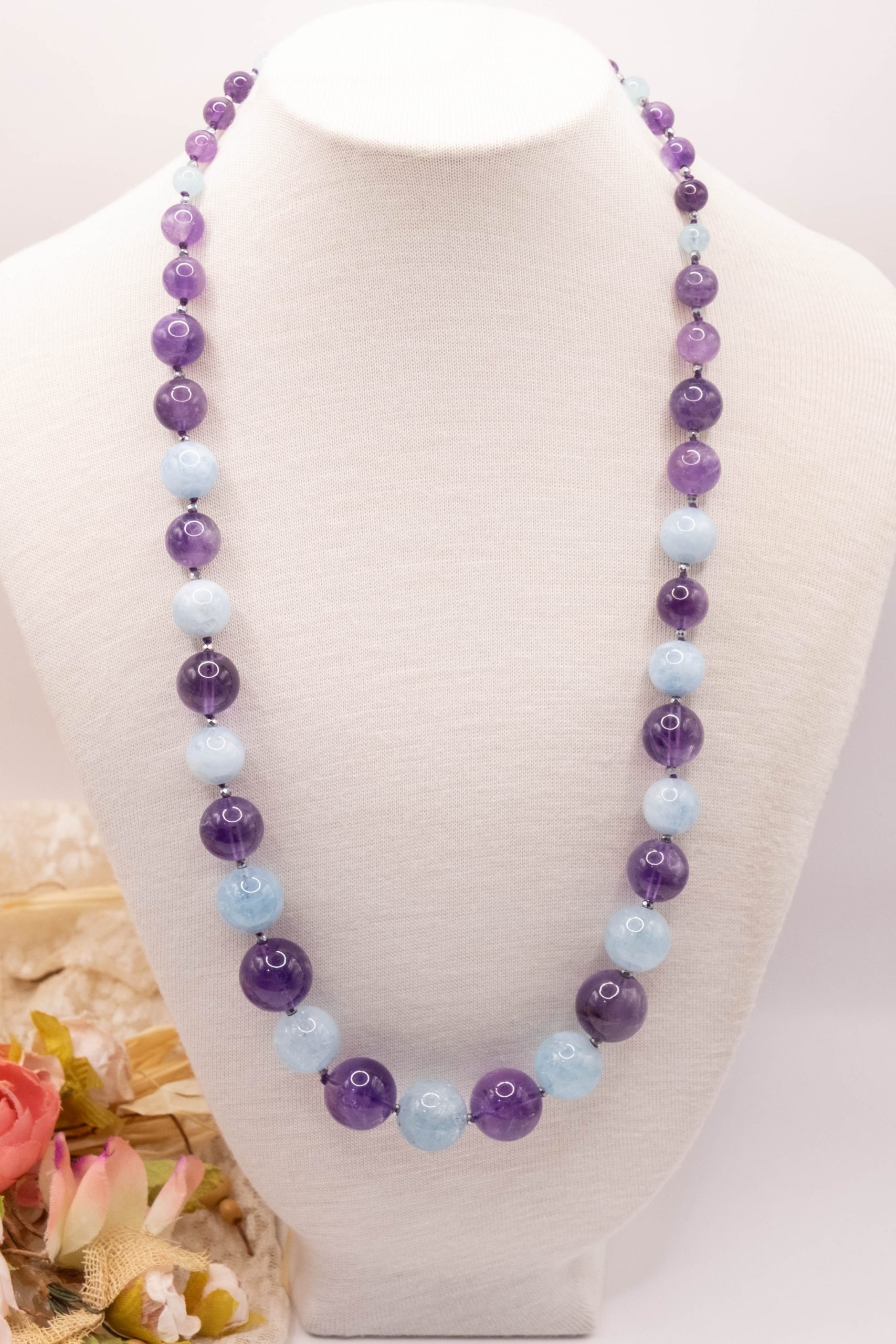 TOP QUALITY HANDMADE AQUAMARINE AND AMETHYST NECKLACE (2)
