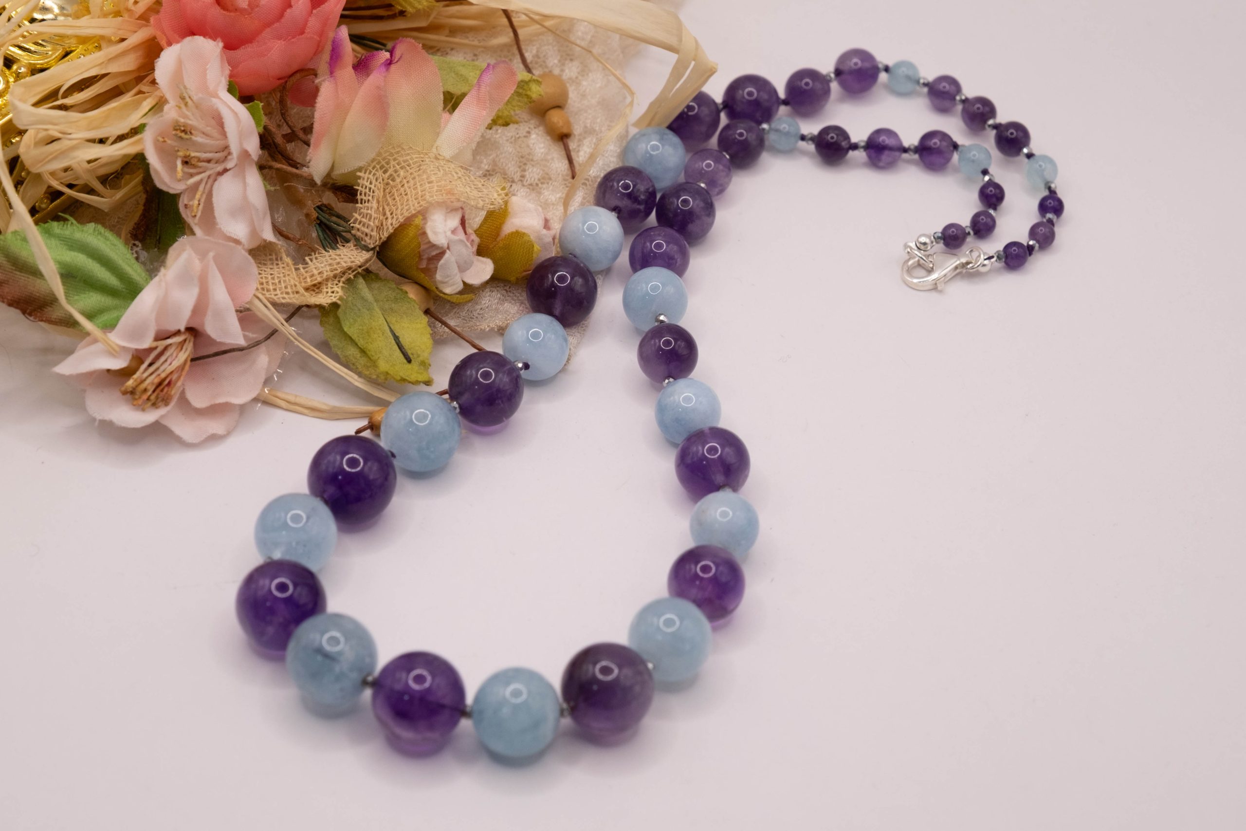 TOP QUALITY HANDMADE AQUAMARINE AND AMETHYST NECKLACE (3)