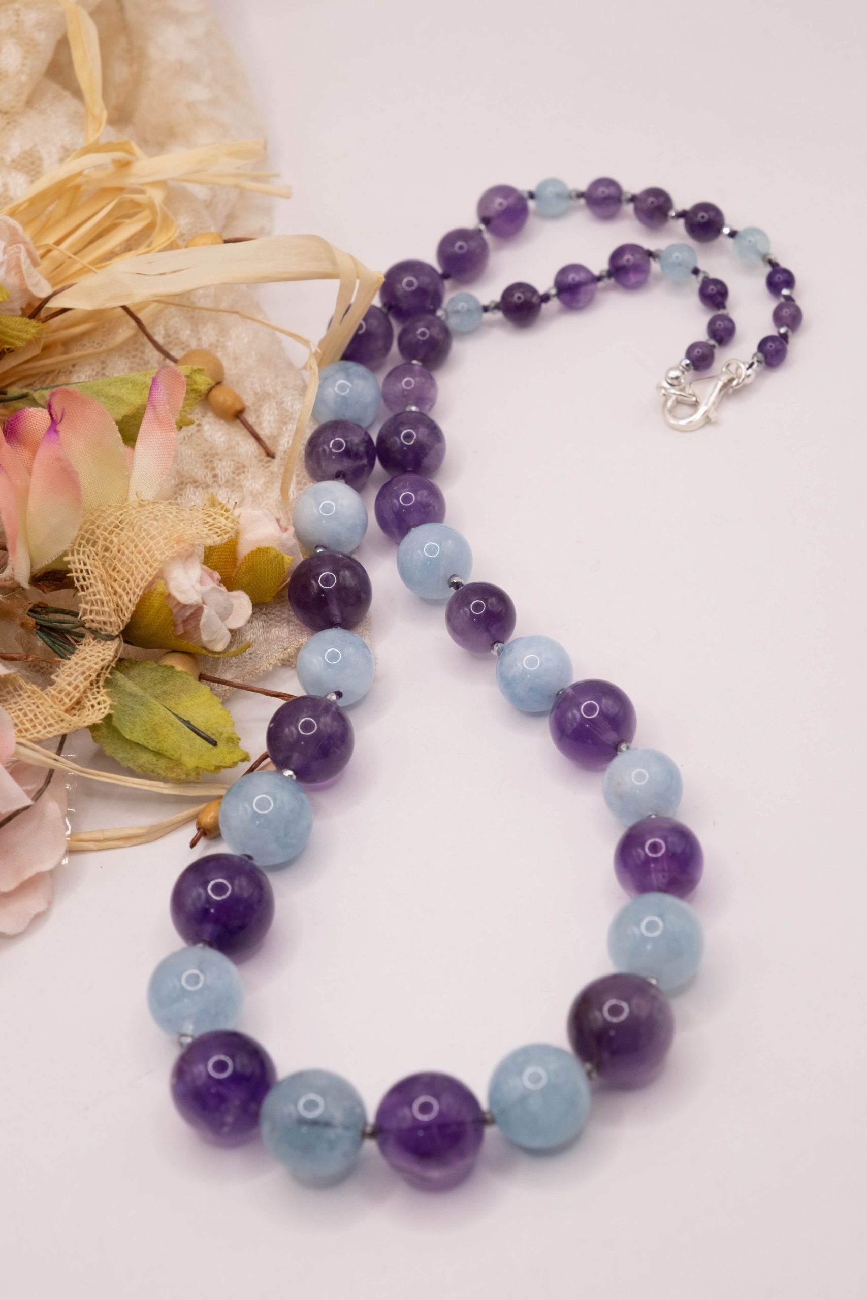 TOP QUALITY HANDMADE AQUAMARINE AND AMETHYST NECKLACE (4)