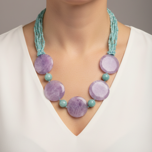 Collana Multifilo Ametista TQ e Acquamarina Preziosa