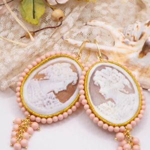 Orecchini cammeo e pasta di corallo rosa BIG