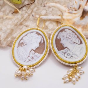 Orecchini cammeo perle e argento 925, 2 VARIANTI