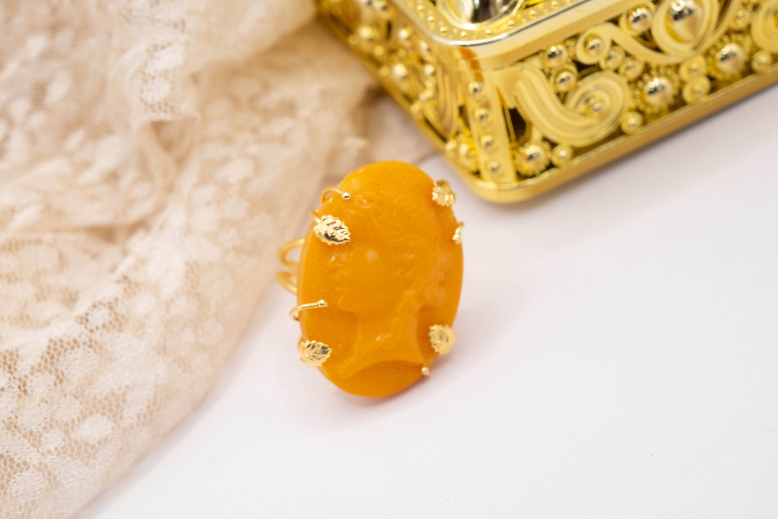 ANTIQUE BALTIC AMBER RING GREEK HEAD 925 GOLD SILVER (1)