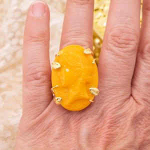 Anello Ambra del Baltico Testa Greca Argento 925 placcato oro