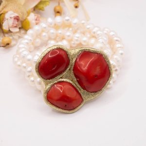 Bracciale Elasticizzato 4 fili Perle Bianche Naturali Corallo Bamboo 18 cm