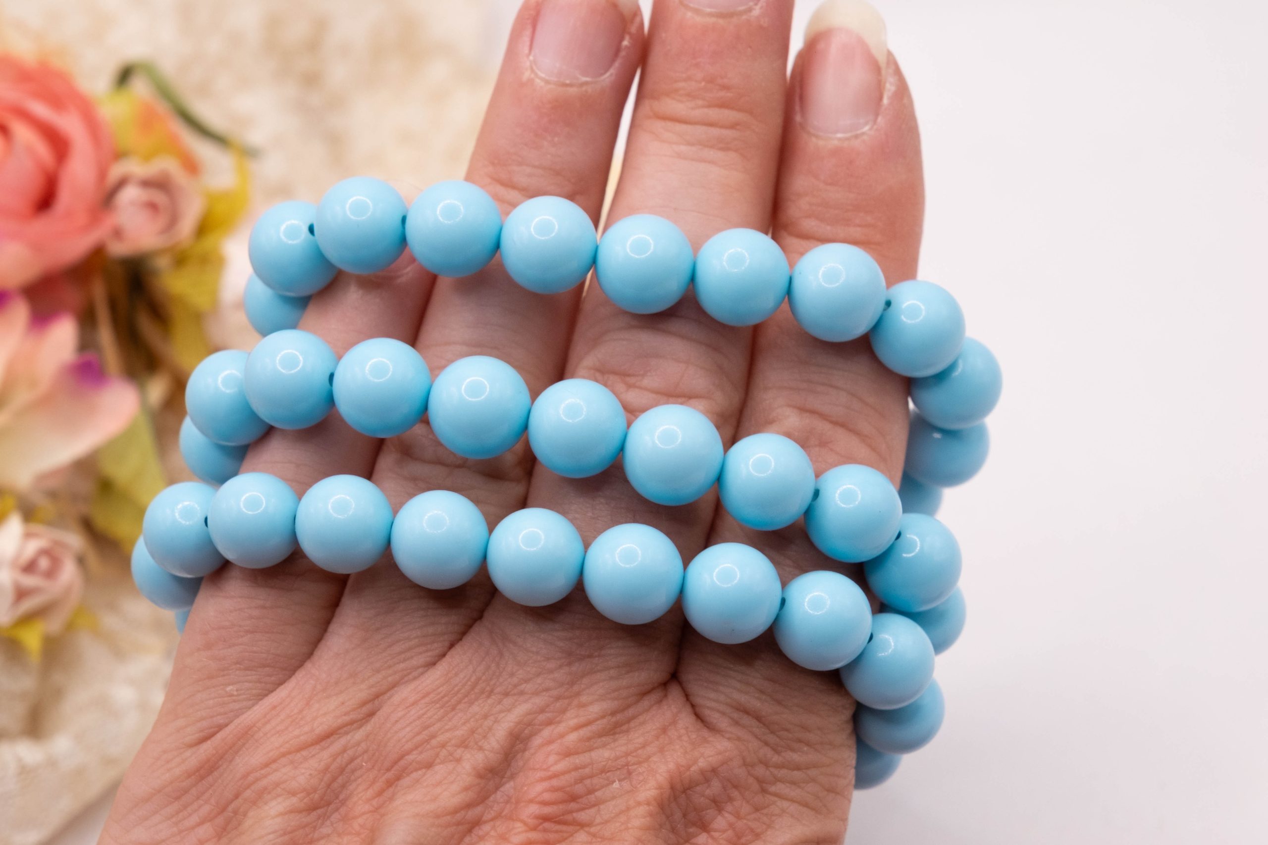 BRACCIALE ARTIGIANALE 3 FILI PASTA DI TURCHESE PERLE CONCHIGLIA (5)