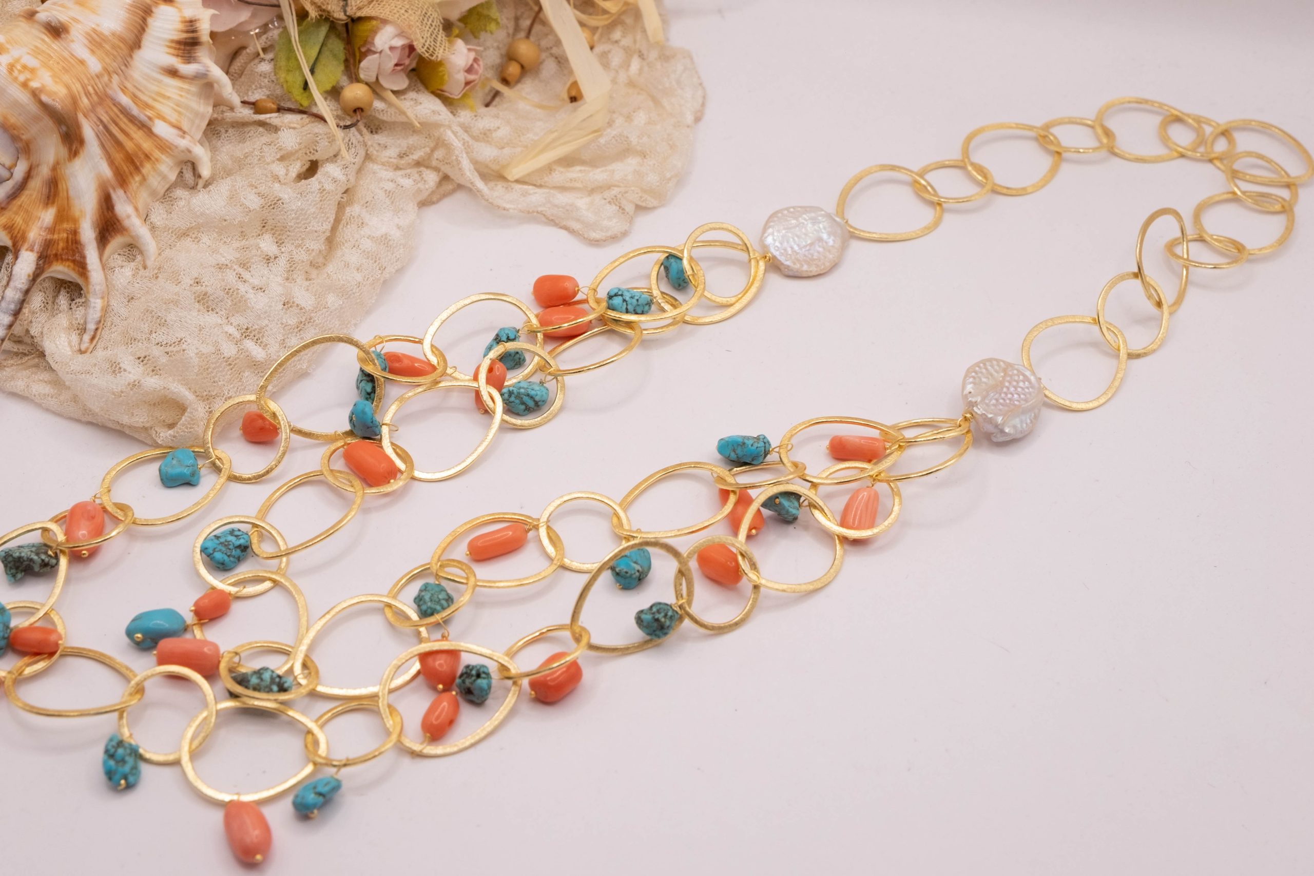 BAMBOO CORAL AND TURQUOISE RING NECKLACE (3)