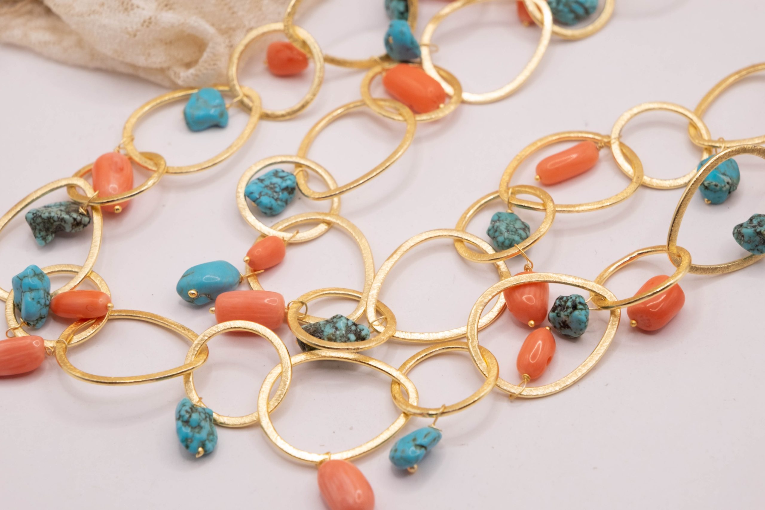 BAMBOO CORAL AND TURQUOISE RING NECKLACE (4)