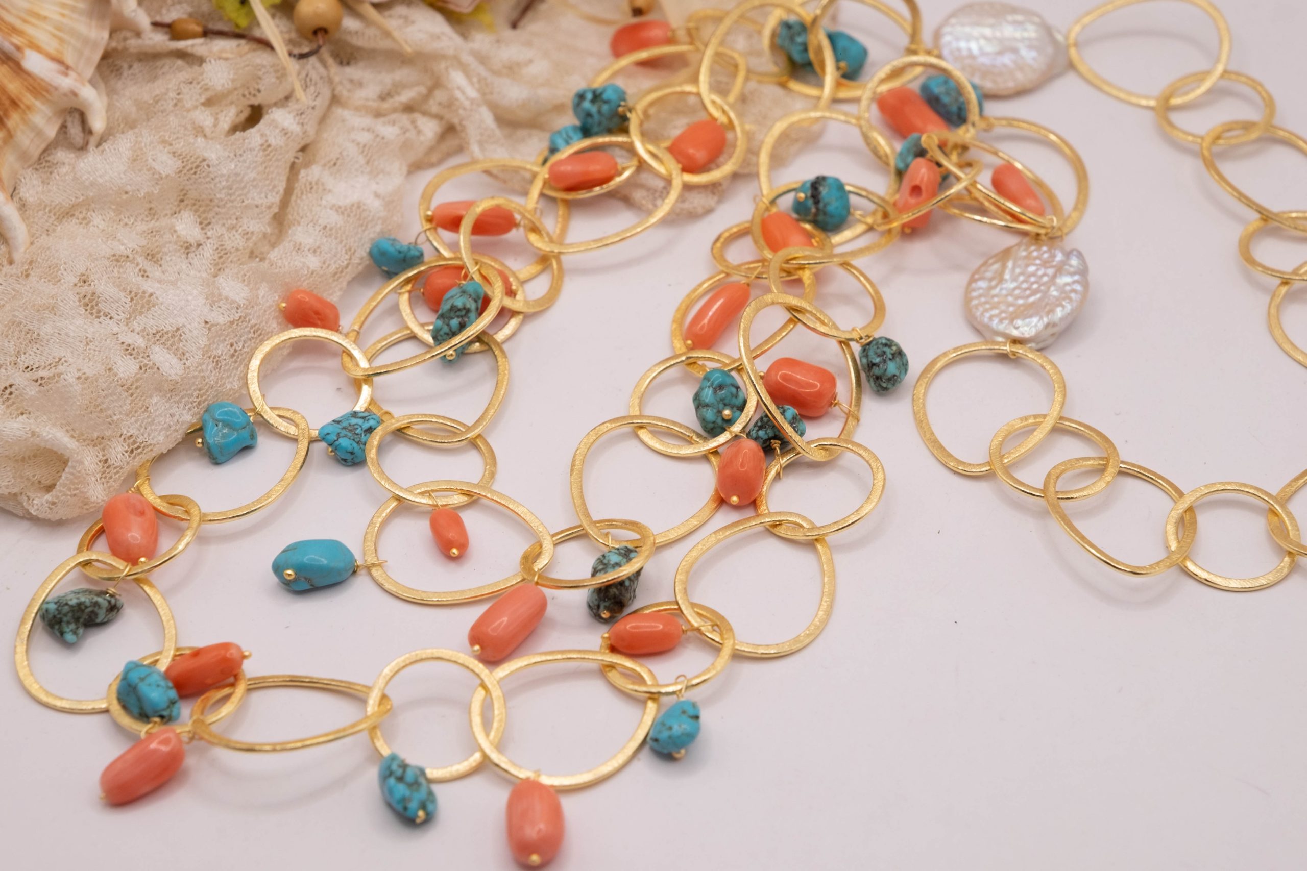 BAMBOO CORAL AND TURQUOISE RING NECKLACE (5)