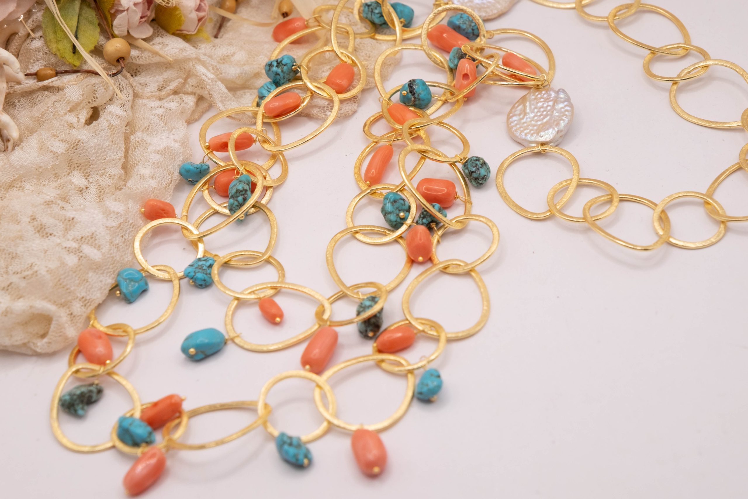 BAMBOO CORAL AND TURQUOISE RING NECKLACE (6)