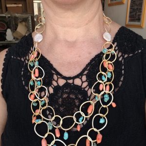 Collana Artigianale Catena ad Anelli Turchese Corallo