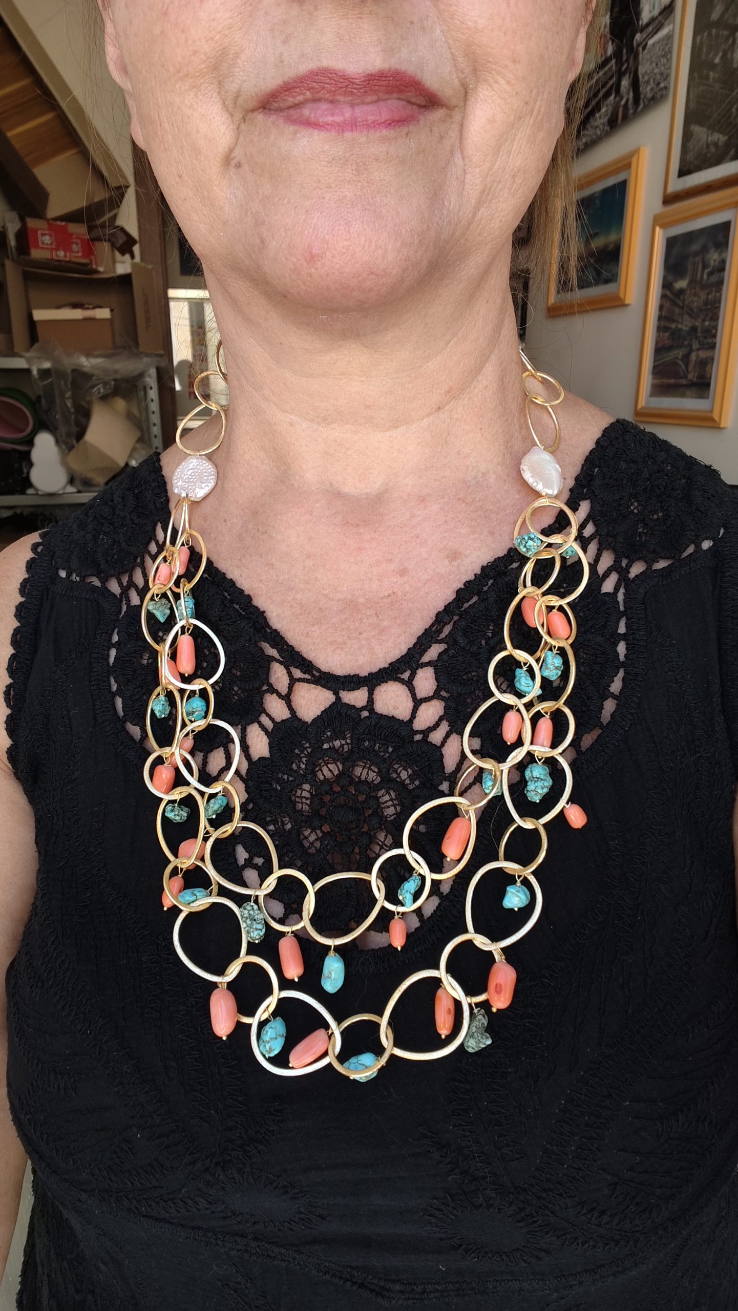 TURQUOISE CORAL RING NECKLACE