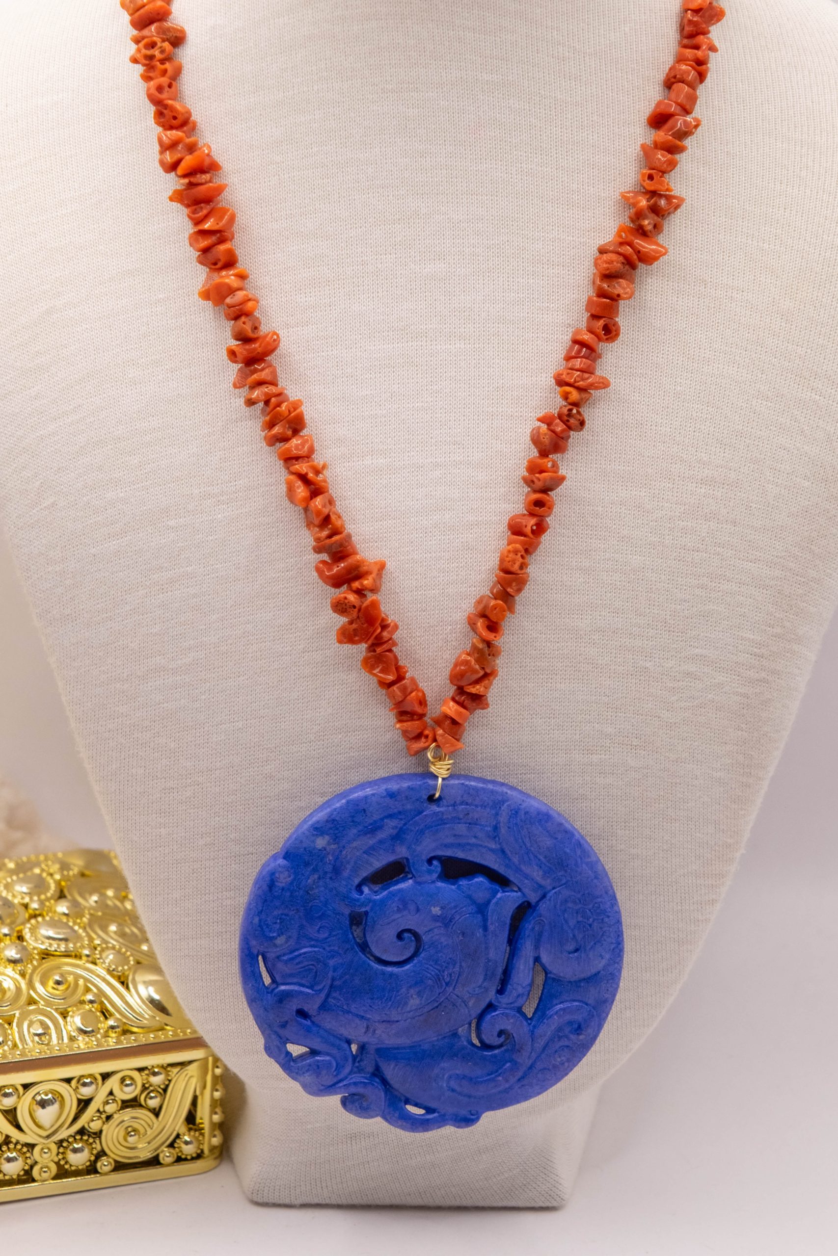 COLLANA ARTIGIANALE GIADA MANDALA BLU CORALLO NATURALE ARGENTO 925 (2)