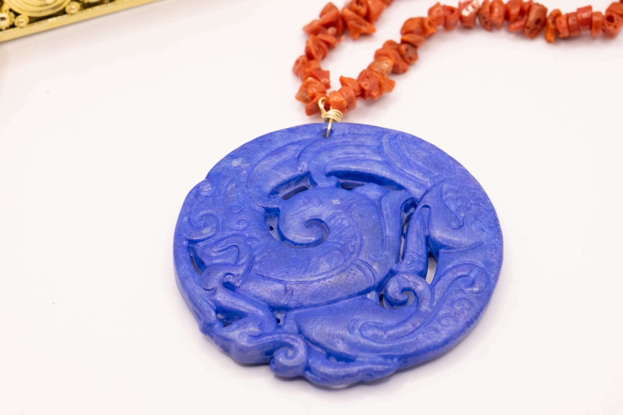 COLLANA ARTIGIANALE GIADA MANDALA BLU CORALLO NATURALE ARGENTO 925 (3)