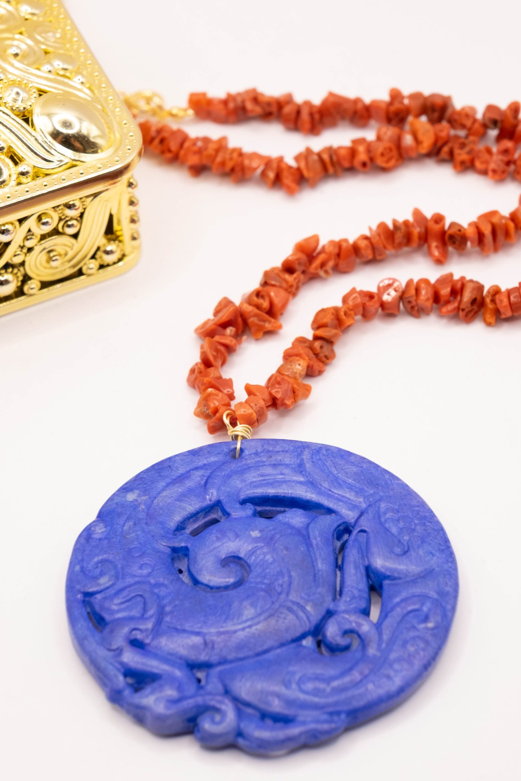 COLLANA ARTIGIANALE GIADA MANDALA BLU CORALLO NATURALE ARGENTO 925 (4)