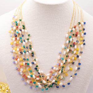 Collana "CIONDOLINI" Ottone Perle Pietre Dure 7 Varianti