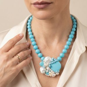 Collana Pasta di Turchese Centrale Tessito Perle Turchese