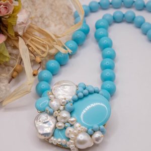 Collana Pasta di Turchese Centrale Tessito Perle Turchese