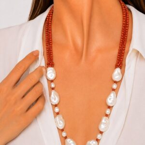 Collana Multifilo Corallo Bamboo e Perle