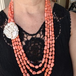 Collana Multifilo Lunga Corallo Bamboo Rosa Salmone Perle