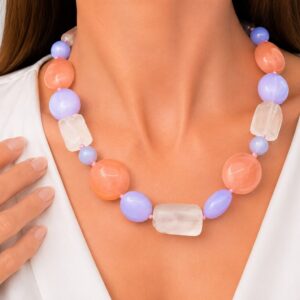 Collana Geometrica in Giada Cristallo di Rocca e Quarzi