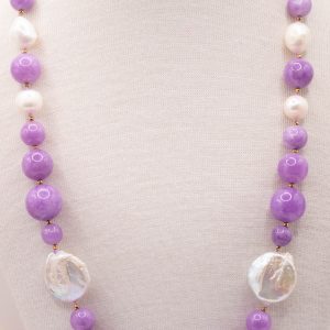 Collana Kunzite Perle Naturali Argento Placcato Oro