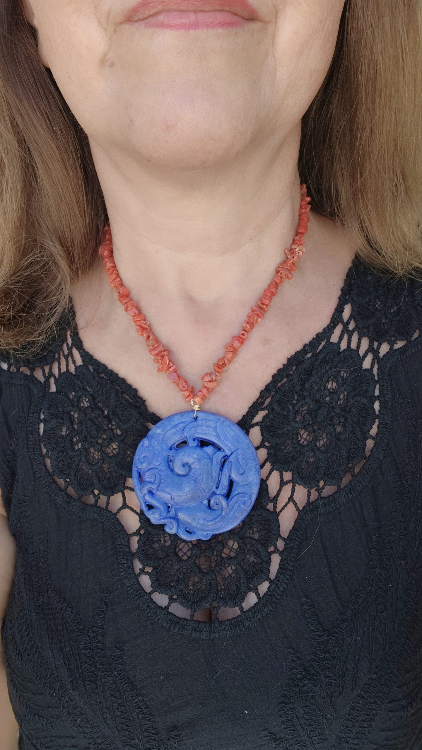 COLLANA MANDALA BLU E CORALLO