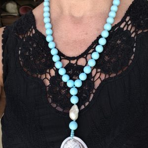 Collana pasta di turchese e Cammeo di Torre del Greco Argento