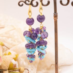 Orecchini Ametista Turchese Grappolo Argento Dorato