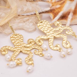 Orecchini con Polpo Ottone Perle Naturali