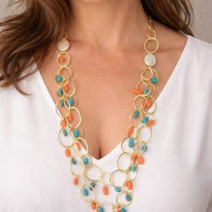 Collana Artigianale Catena ad Anelli Turchese Corallo