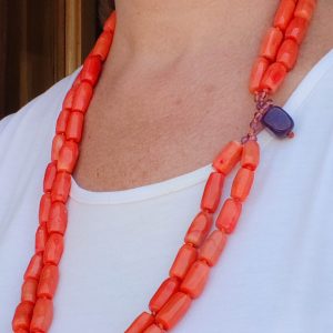 Collana 2 Fili Lunga Corallo Bamboo Rosso Sciacca Ametista