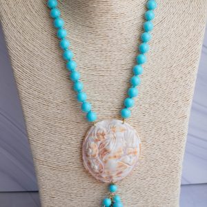 Collana pasta di turchese e Cammeo di Torre del Greco a Y
