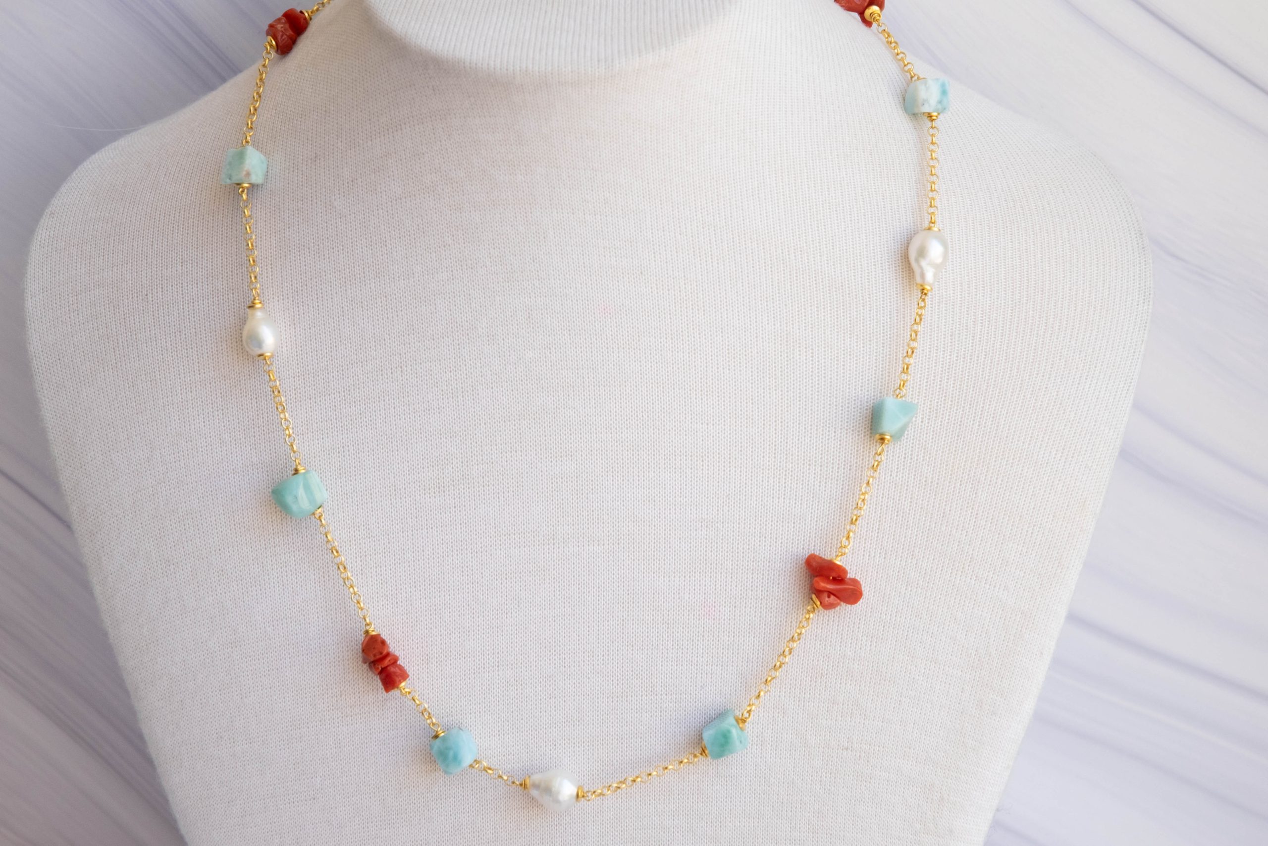 COLLANA ARGENTO PERLE LARIMAR ARTIGIANALE (2)