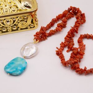 Collana Corallo Mediterraneo Perla Naturale Turchese Afgano Argento