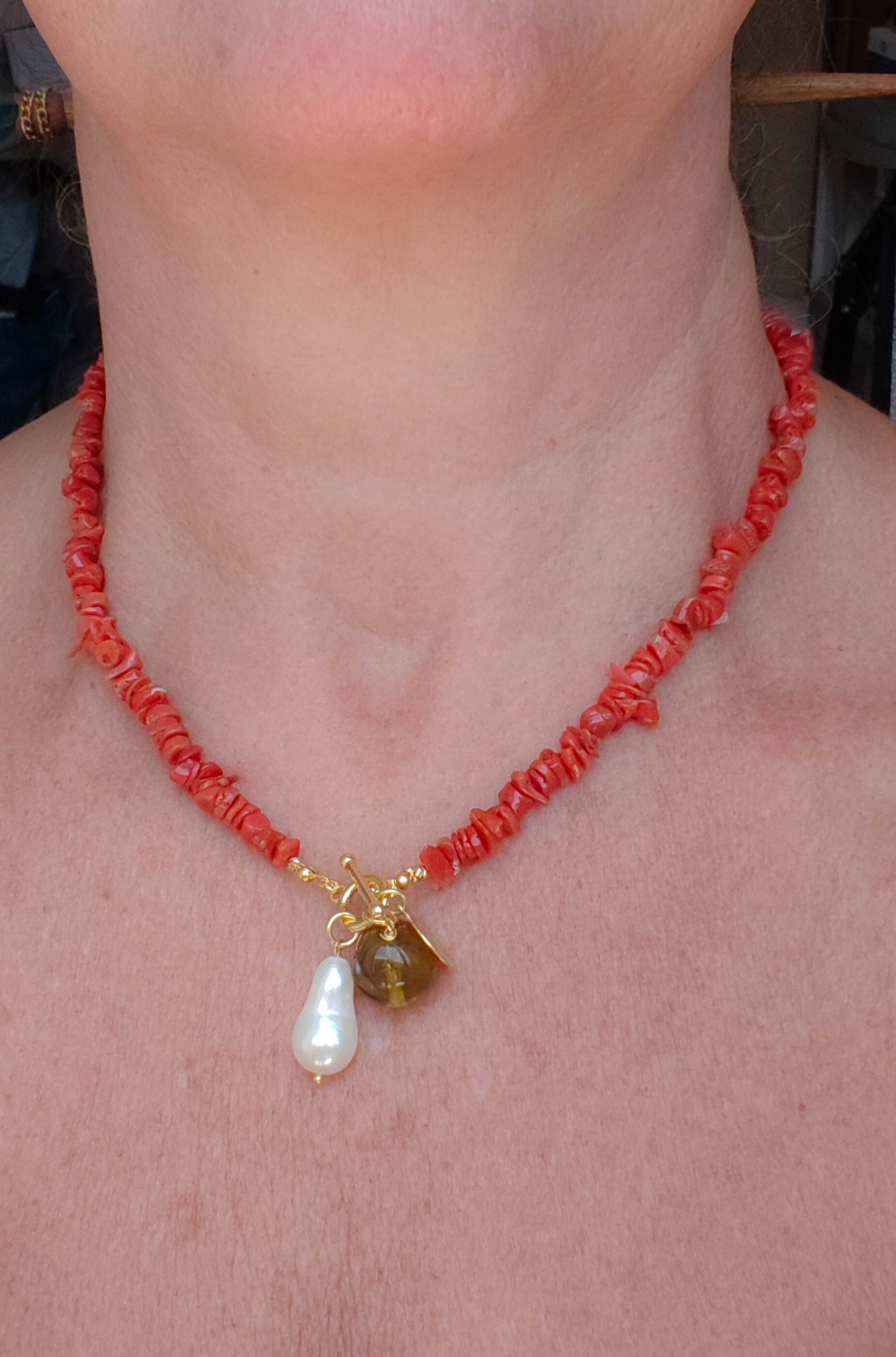 COLLANA ARTIGIANALE CORALLO DEL MEDITERRANEO ARGENTO AMBRA PERLA TURCHESE (1)