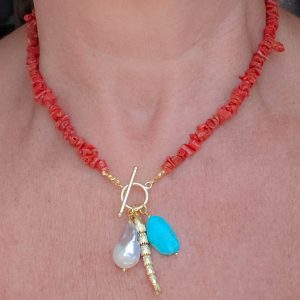 Collana Corallo Mediterraneo Perla Turchese Pesce Ambra 4 varianti