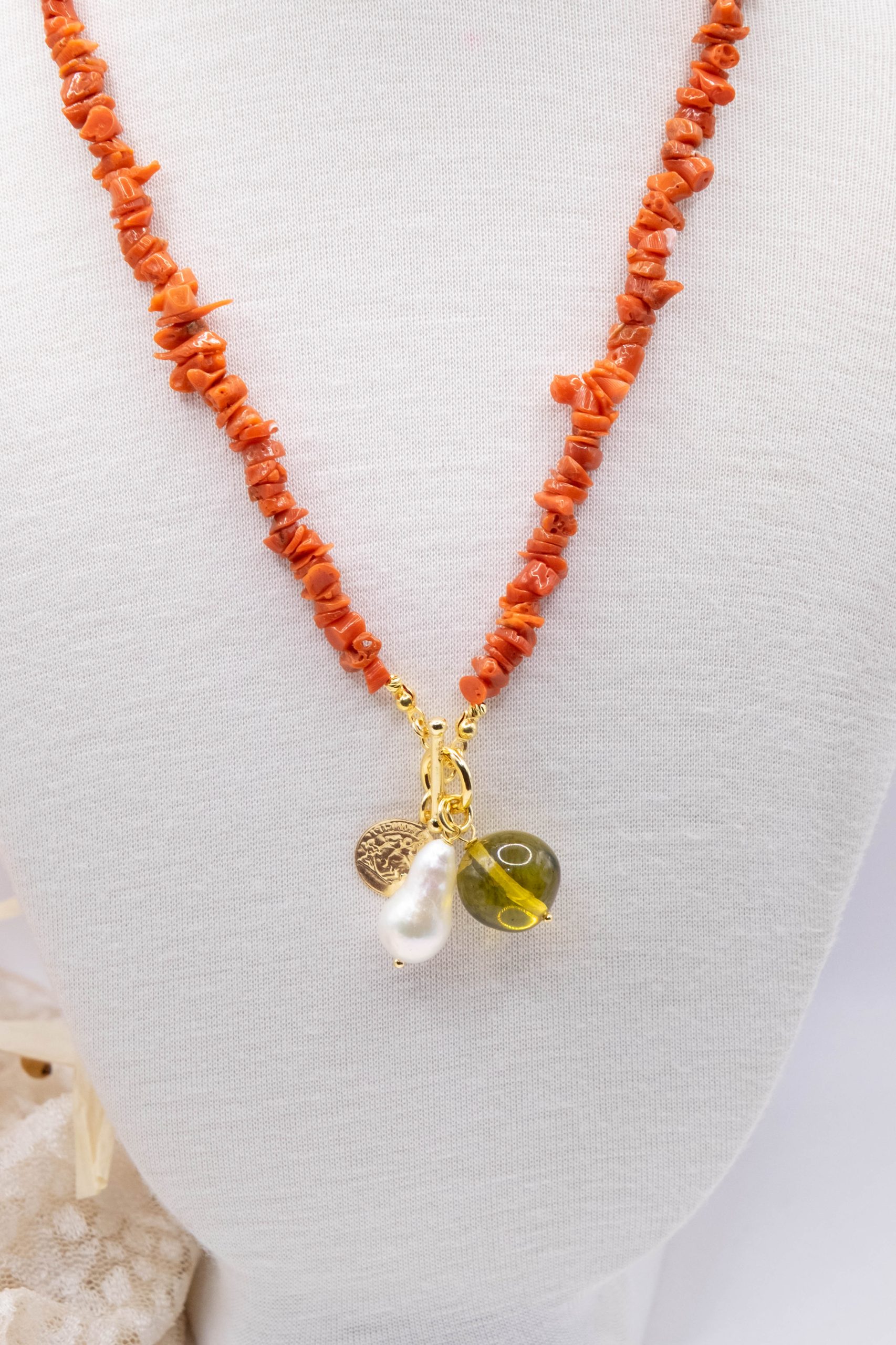 COLLANA ARTIGIANALE CORALLO DEL MEDITERRANEO ARGENTO AMBRA PERLA TURCHESE (6)