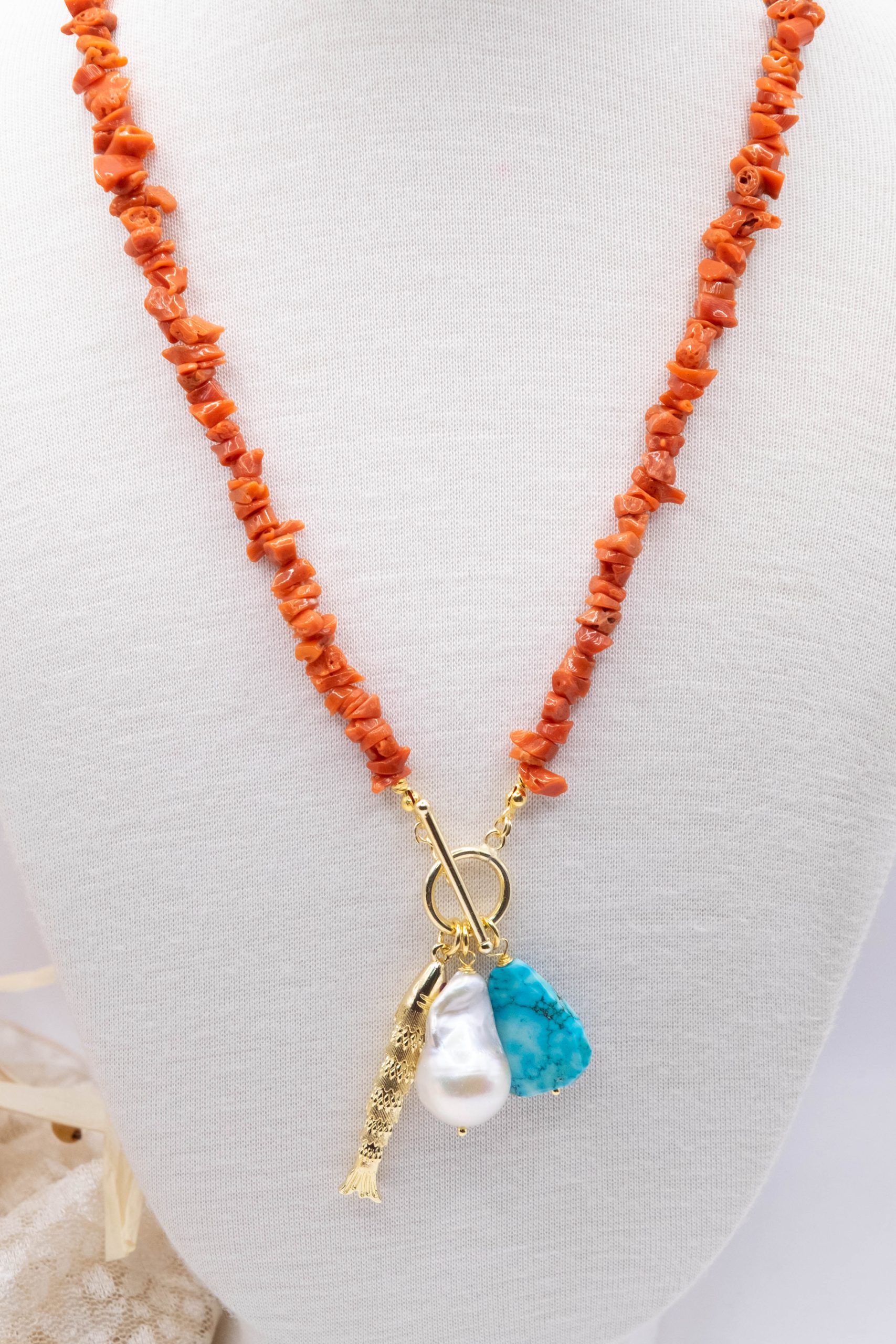 COLLANA ARTIGIANALE CORALLO DEL MEDITERRANEO ARGENTO AMBRA PERLA TURCHESE (8)