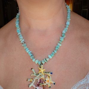 Collana Ramo Corallo Ceramica di Caltagirone Larimar Argento