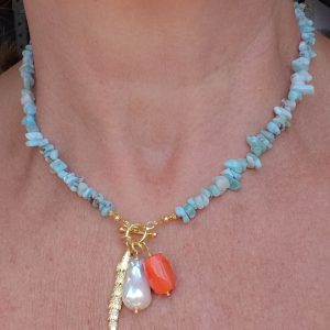 Collana Larimar Perla Corallo Pesce 3 varianti