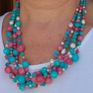 Collana Multifilo Giada Fuxia Apatite Perle Argento 925