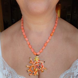 Collana Ramo Corallo Ceramica di Caltagirone Corallo Salmone Argento