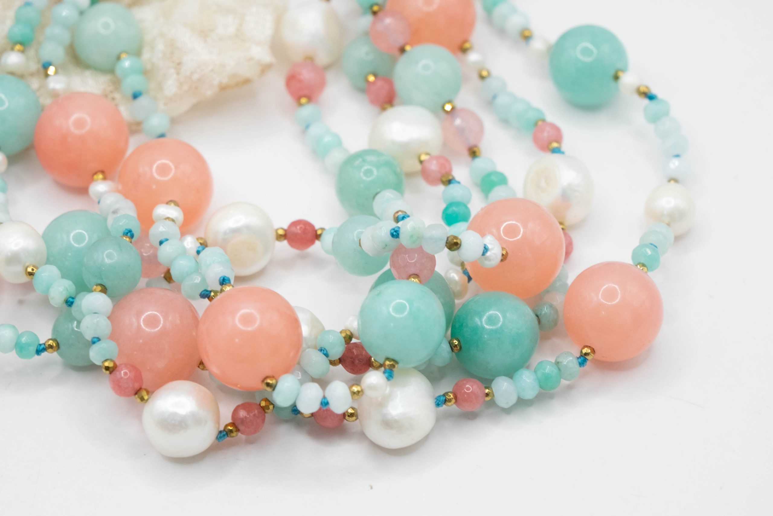 STRAWBERRY JADE AMAZONITE SILVER PEARL NECKLACE (6)