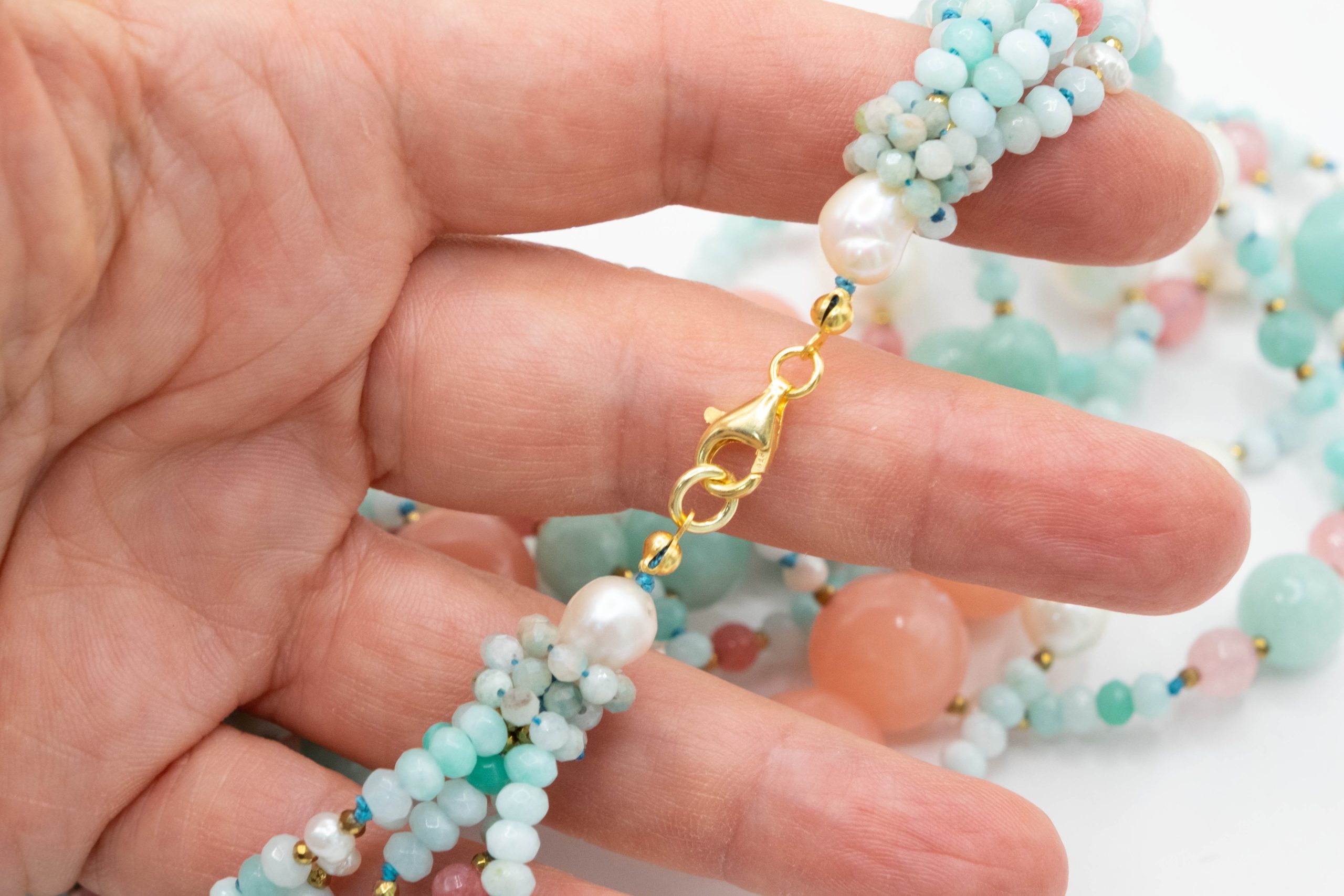 STRAWBERRY JADE AMAZONITE SILVER PEARL NECKLACE (7)