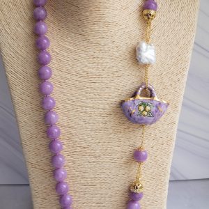 Collana Testa o Coffa in ceramica di Caltagirone Perla e Kunzite Naturale