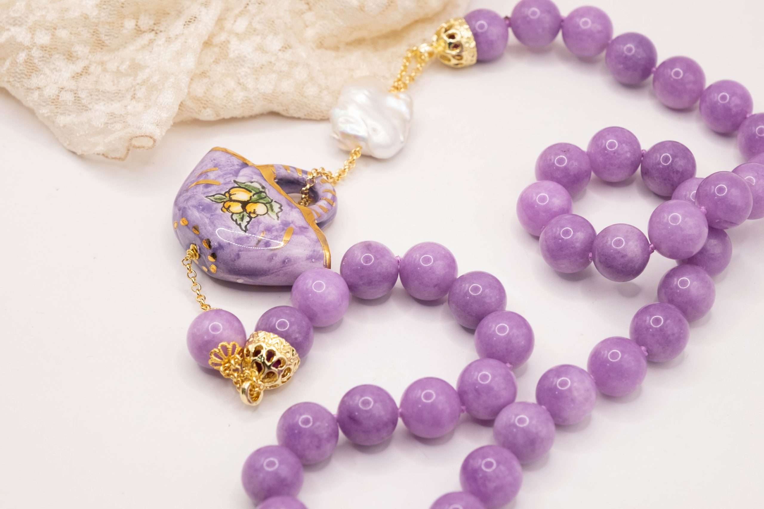 COLLANA KUNZITE PERLA COFFA ARTIGIANALE SICILIANA (10)