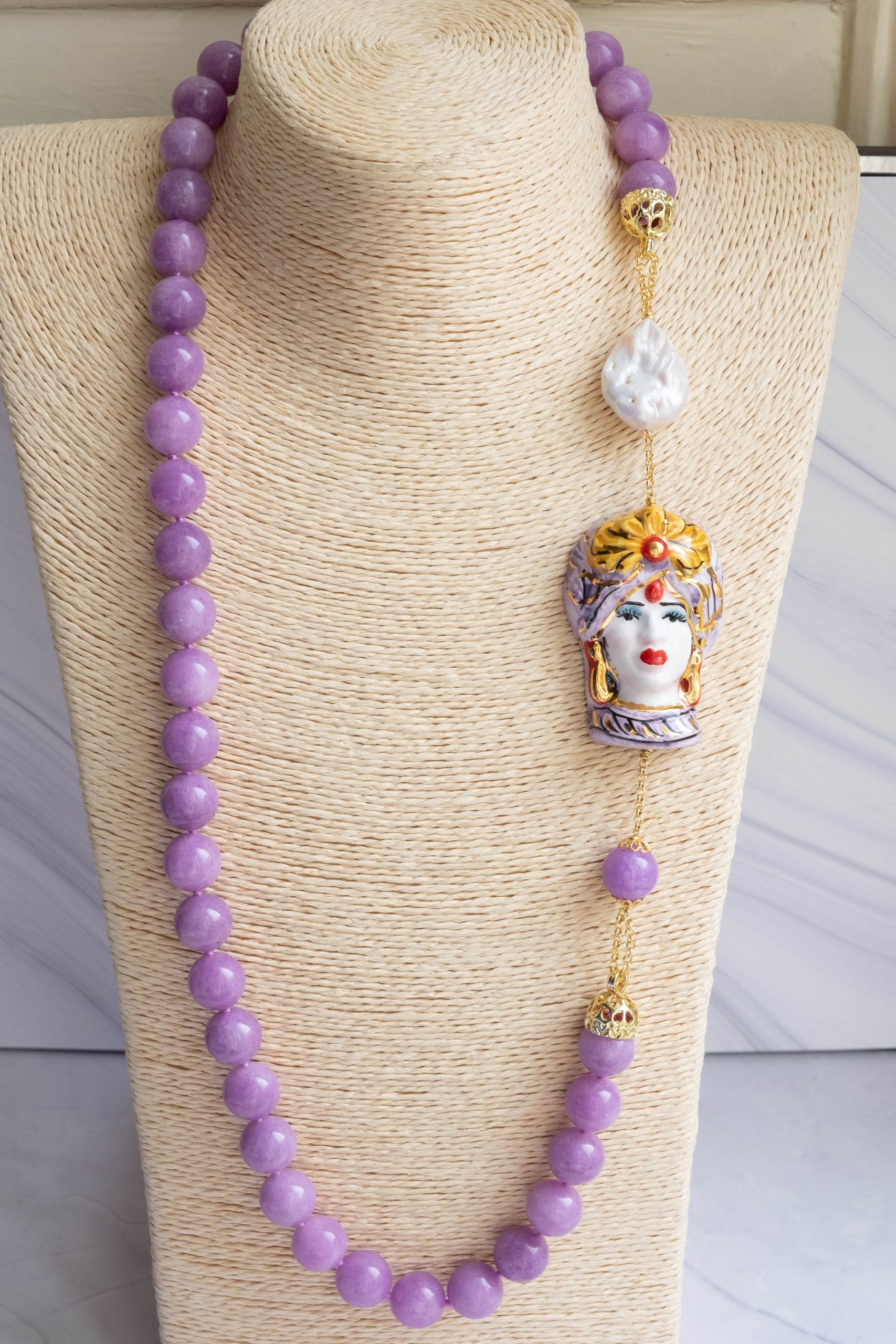 COLLANA KUNZITE PERLA COFFA ARTIGIANALE SICILIANA (12)