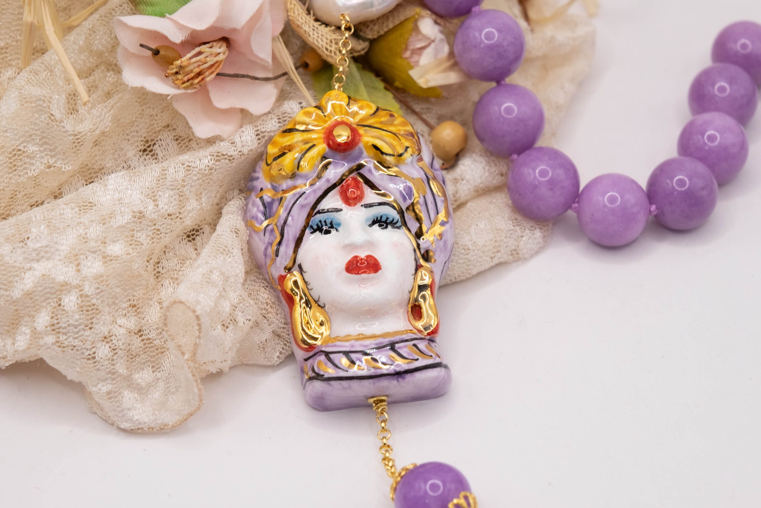 COLLANA KUNZITE PERLA COFFA ARTIGIANALE SICILIANA (2)