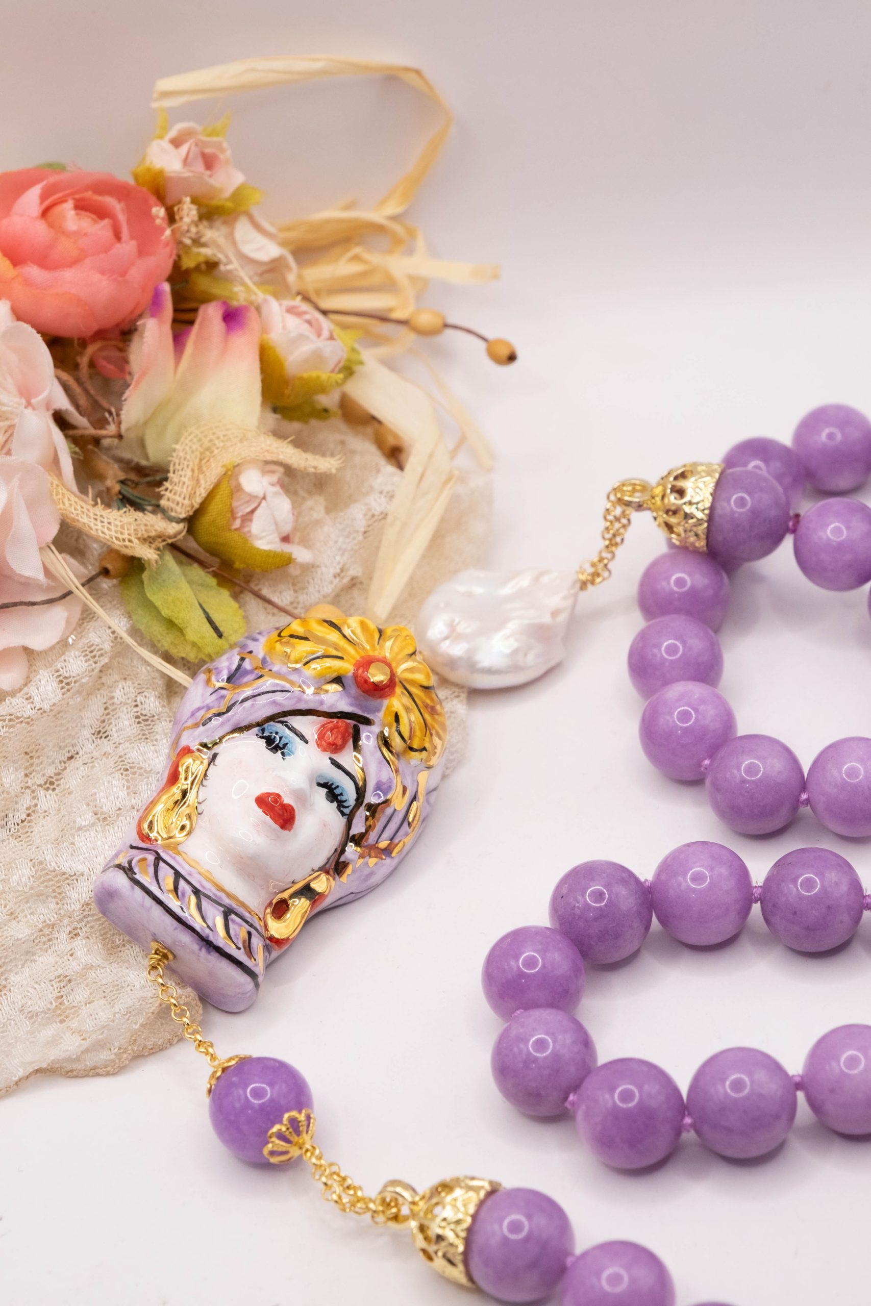 COLLANA KUNZITE PERLA COFFA ARTIGIANALE SICILIANA (4)